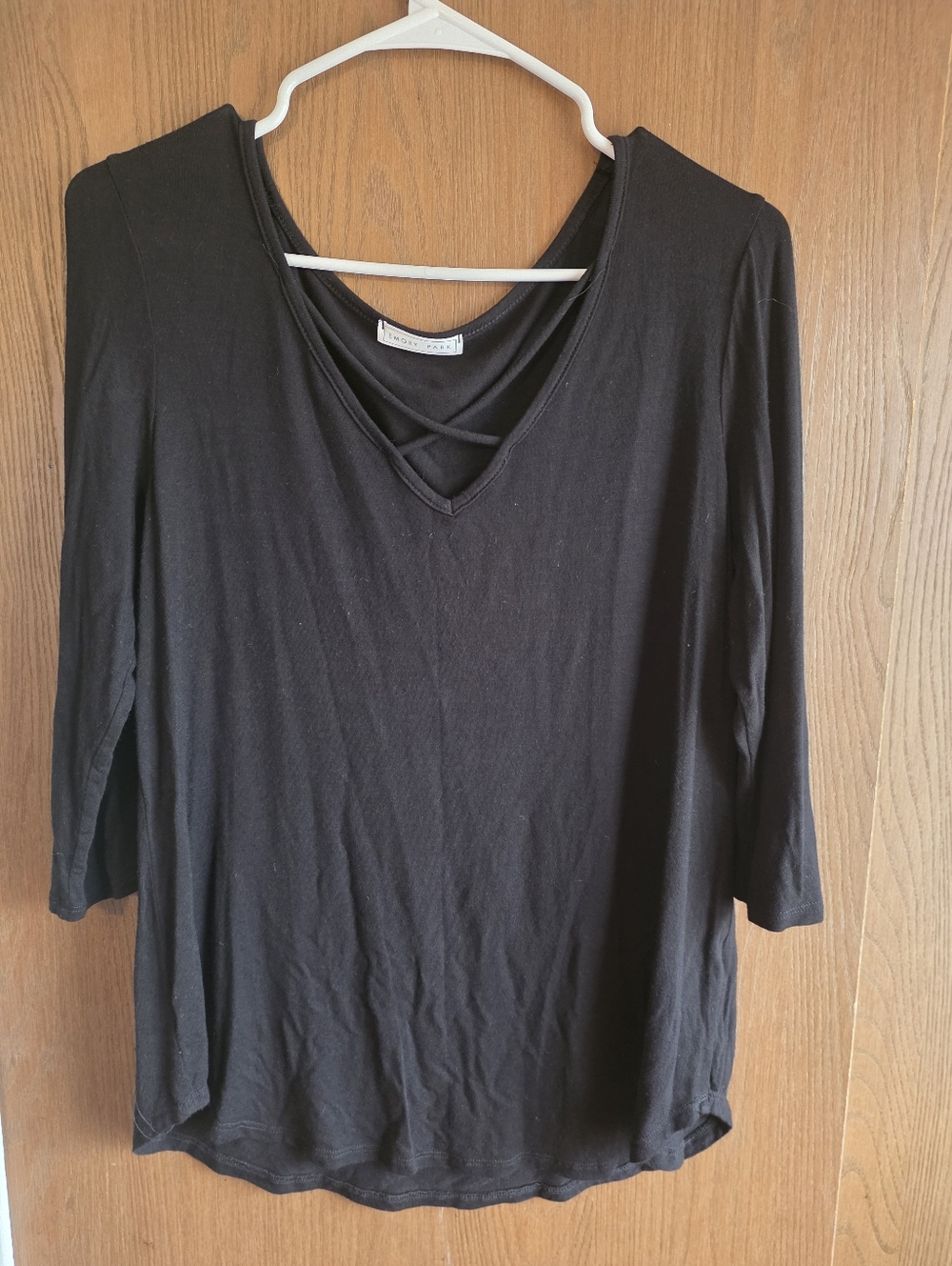 emory park Black V-Neck Crisscross Long Sleeve Tee